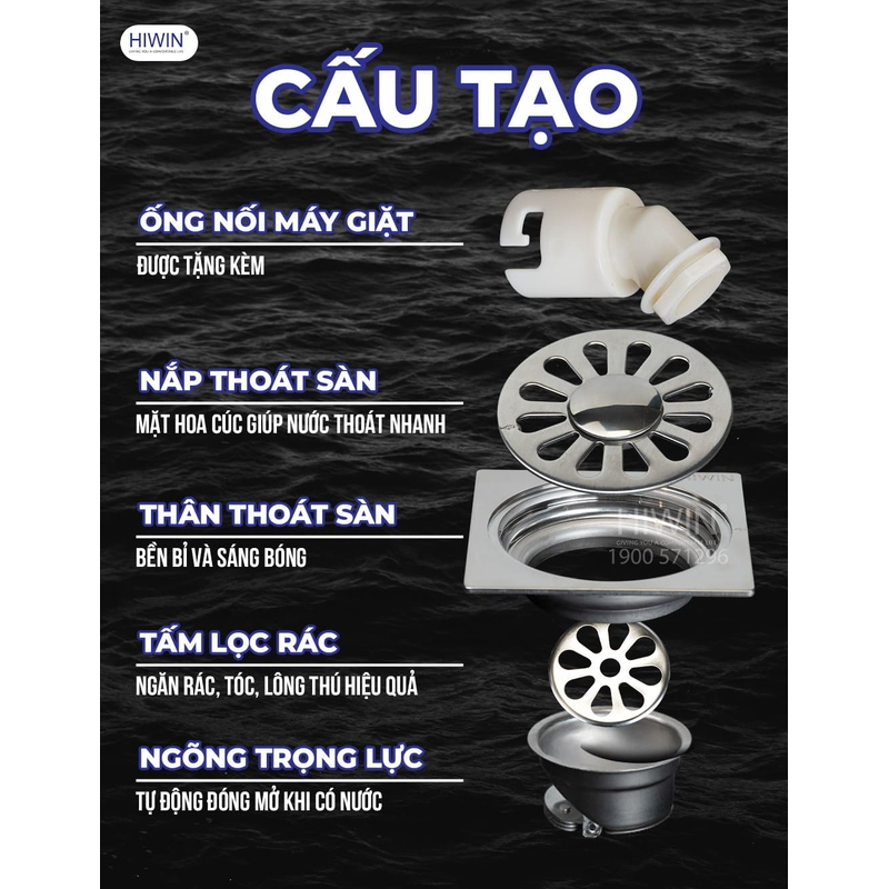 Phễu thu sàn máy giặt thoát nhanh phi 90 Hiwin FD-2250W