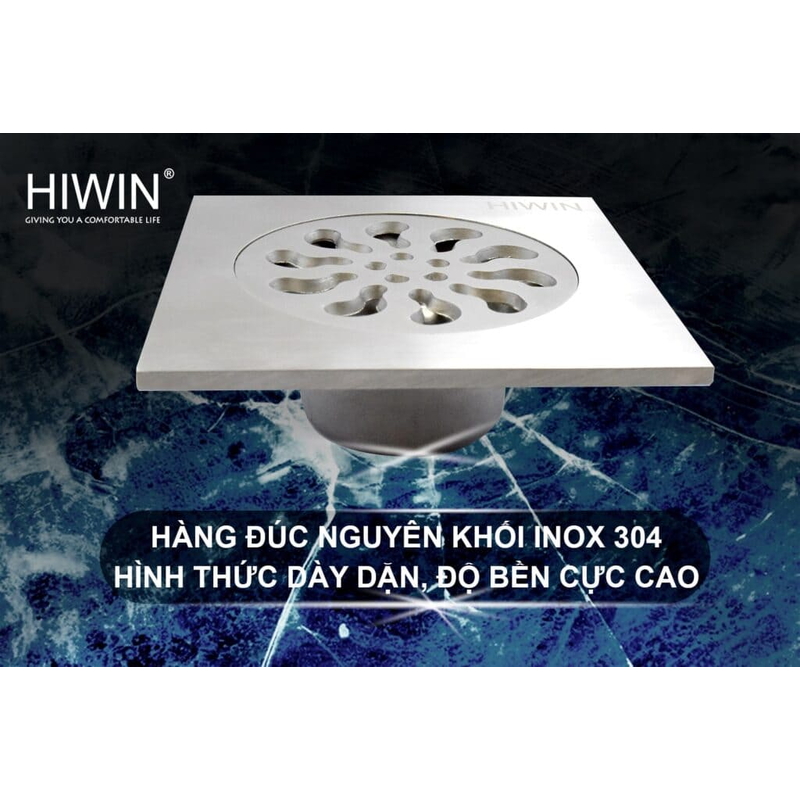 Phễu thoát sàn inox đúc nguyên khối dày dặn, chắc chắn Hiwin FD-012