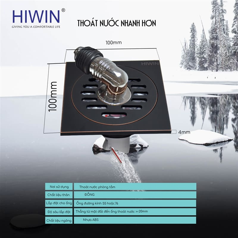 Ga thoát sàn máy giặt màu đen mờ Hiwin FD-1101WB 
