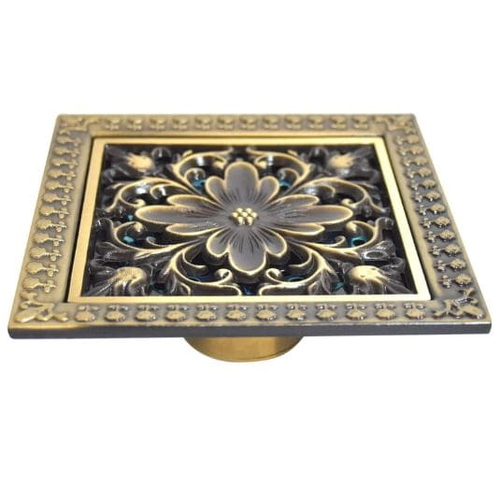 Phễu ga thoát sàn ngăn mùi đồng giả cổ hoa cúc Hiwin FD-4616