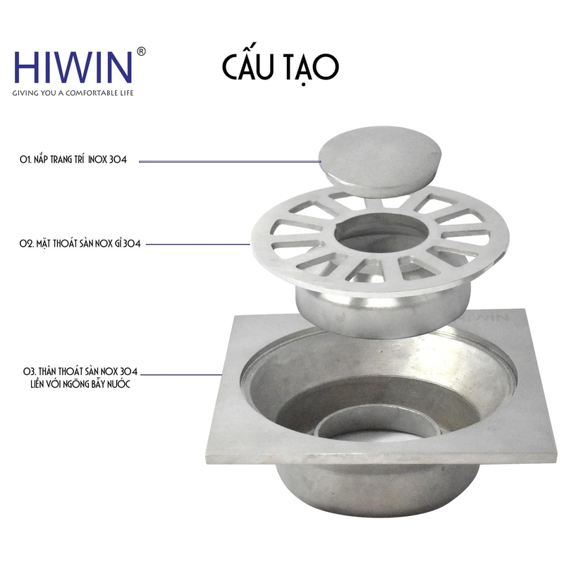 Ga thoát sàn máy giặt thoát nước chống mùi Hiwin FD-008