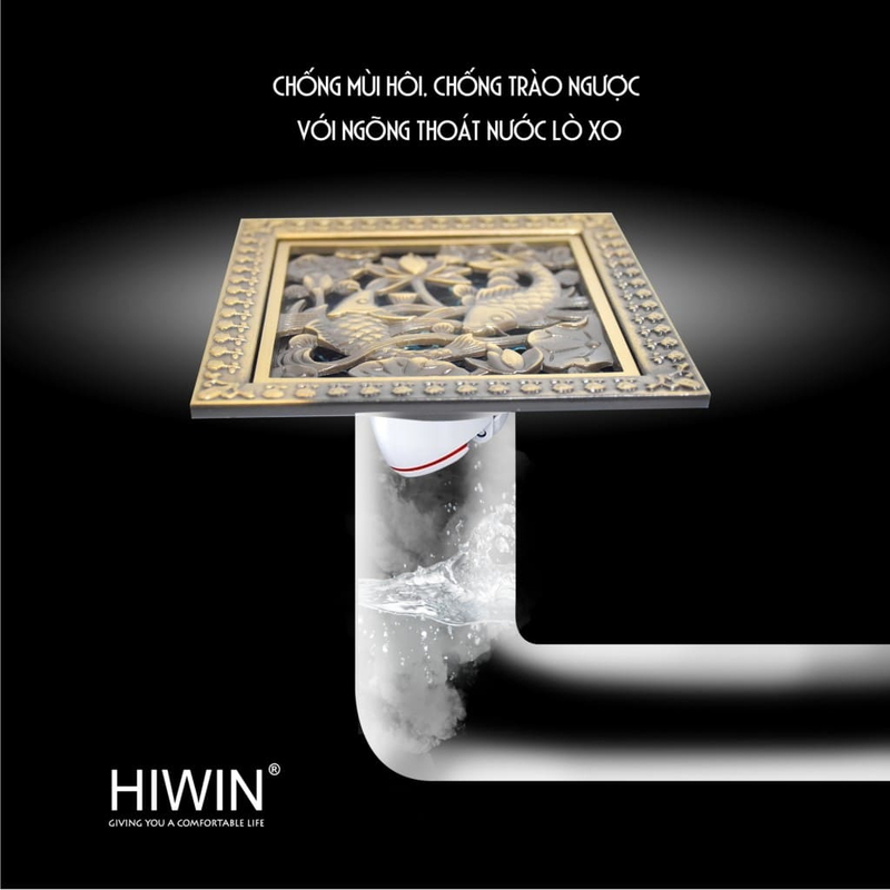 Phễu thu sàn hoa văn song ngư giả cổ 120×120 Hiwin FD-4602 