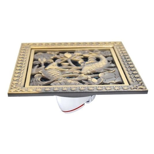 Phễu thu sàn hoa văn song ngư giả cổ 120×120 Hiwin FD-4602 