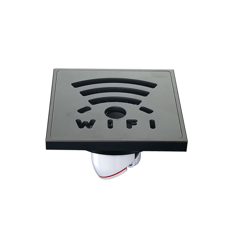 Ga thoát sàn mạ đen đồng mạ đen hoạt tiết Wifi Hiwin FD-1418