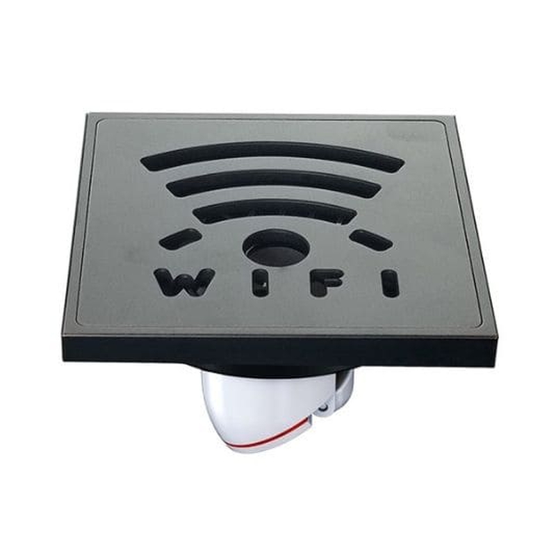 Ga thoát sàn mạ đen đồng mạ đen hoạt tiết Wifi Hiwin FD-1418