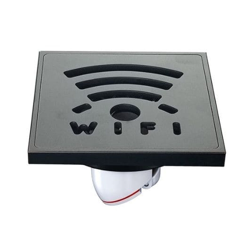 Ga thoát sàn mạ đen đồng mạ đen hoạt tiết Wifi Hiwin FD-1418