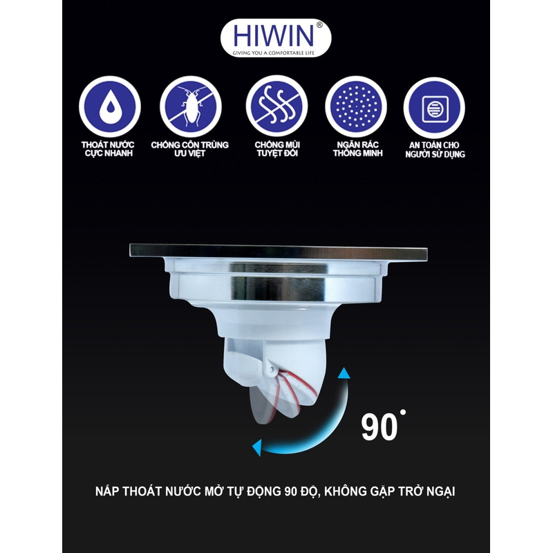 Phễu ga thoát sàn ngăn mùi hôi chất liệu đồng mạ crom HIWIN FD-1101H