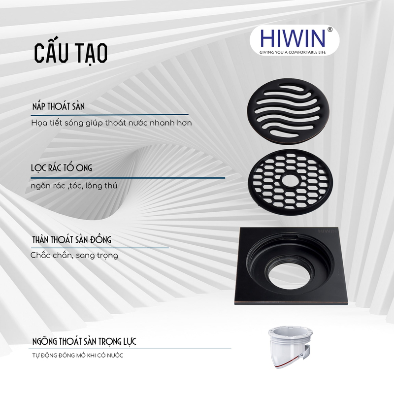 Phễu thu sàn màu đen mờ ngăn mùi hôi 100×100 Hiwin FD-1121B