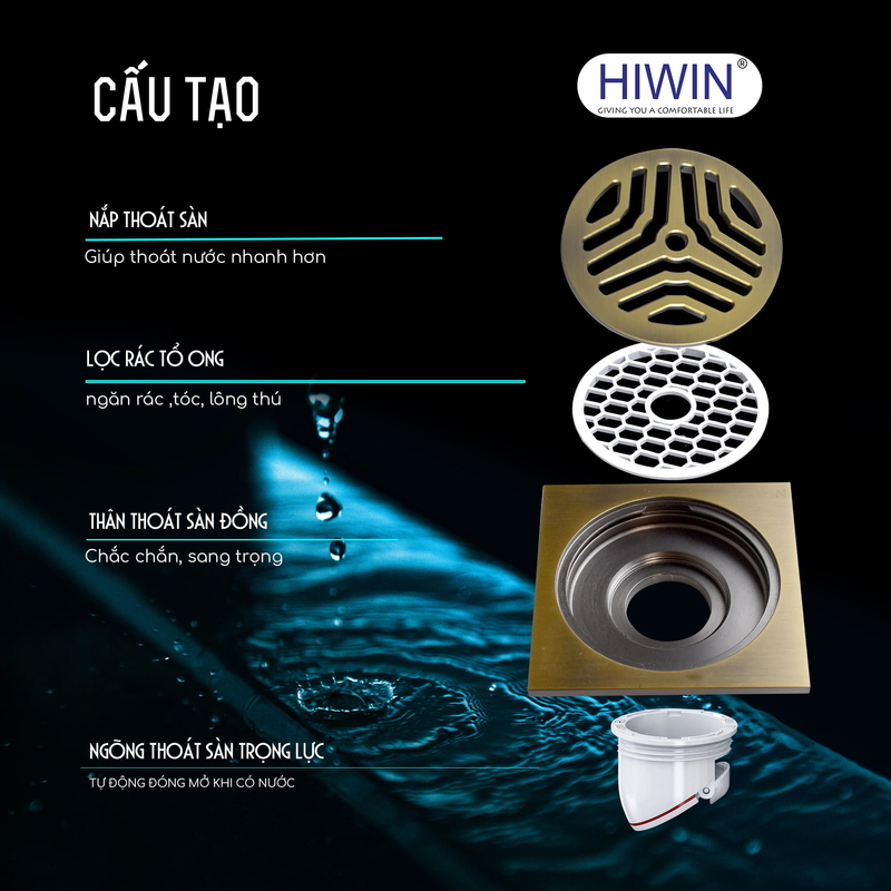 Phễu thoát sàn đồng giả cổ ngăn mùi hiệu quả HIWIN FD-1122D