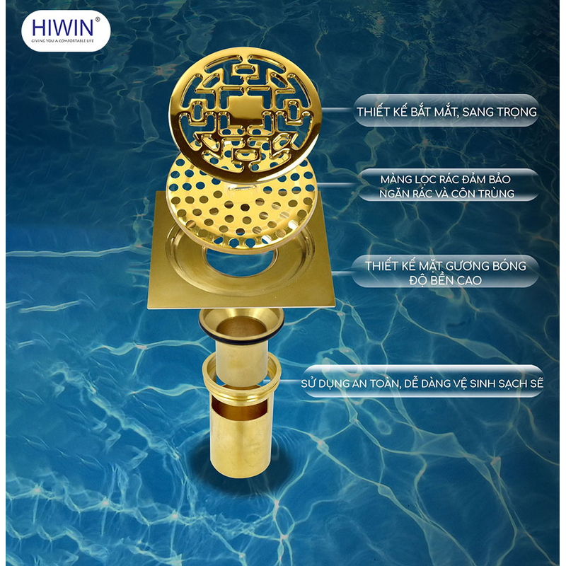 Ga thoát sàn mạ vàng chống mùi hôi Hiwin FD-3112