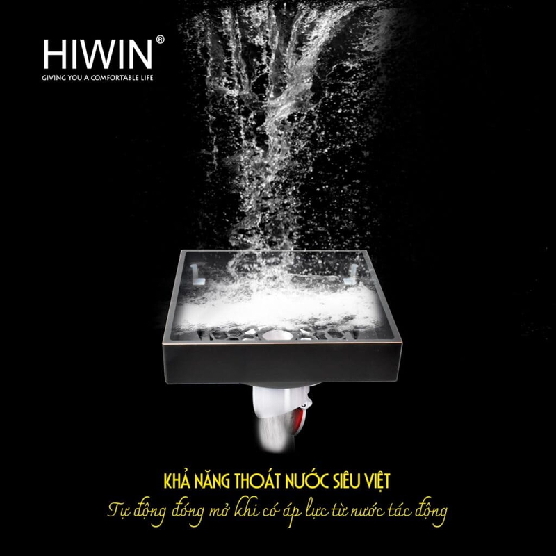 Ga thoát sàn mạ đen lát gạch ngăn mùi thoát nhanh Hiwin FD-1901B