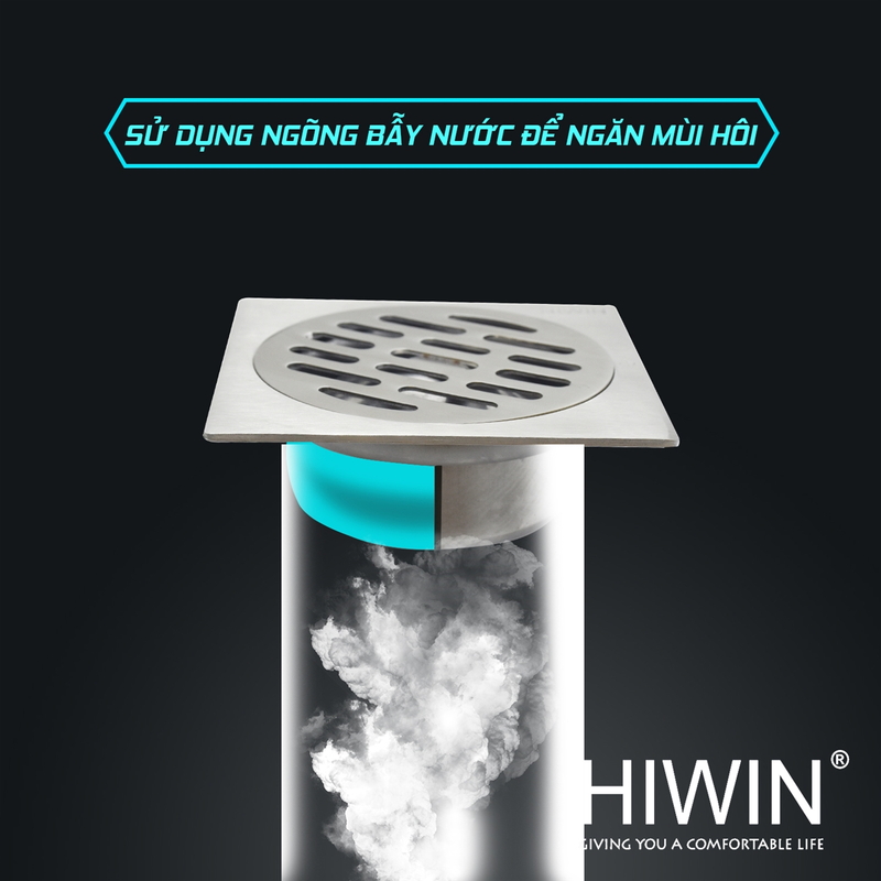 Ga thoát sàn inox 304 chống hôi thoát nước nhanh Hiwin FD-6322