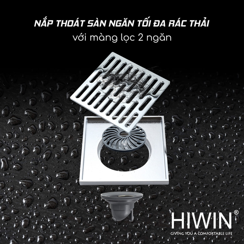 Ga thoát sàn inox 304 thoát nước nhanh Hiwin FD-1408A