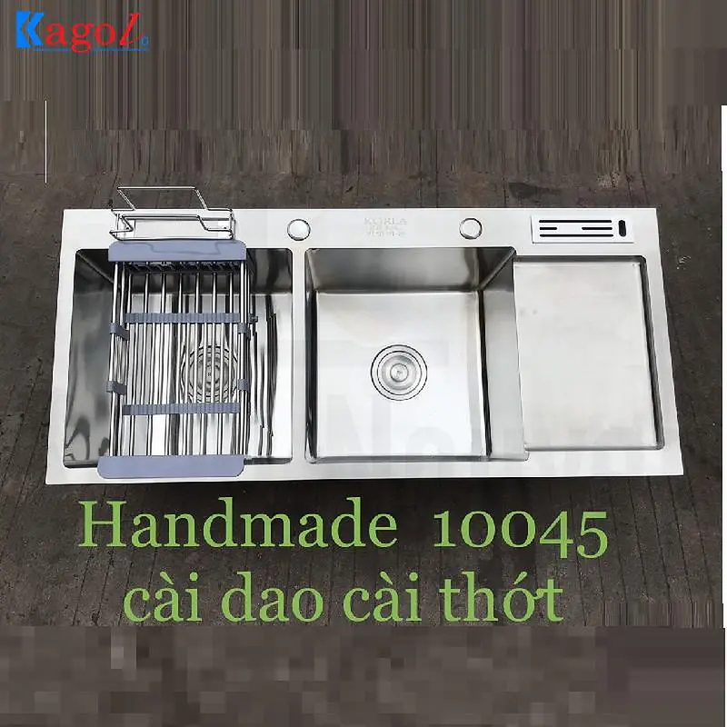 Chậu rửa bát inox 2 hố cân có bàn chờ, cài dao Kagol K10045 CD
