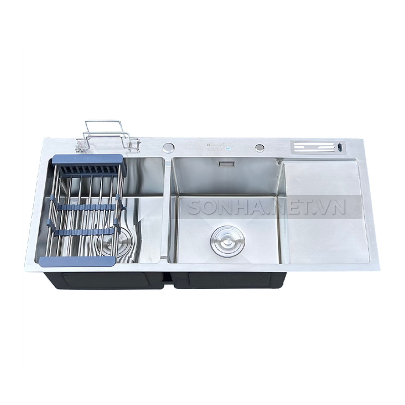 Chậu rửa bát inox 2 hố cân có bàn chờ, cài dao Kagol K10045 CD