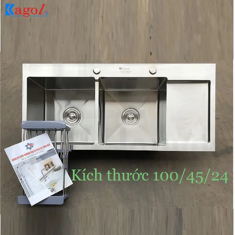 Chậu rửa bát inox 2 hố cân có bàn chờ phải Kagol K10045