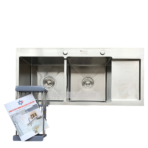 Chậu rửa bát inox 2 hố cân có bàn chờ phải Kagol K10045