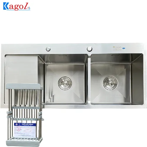 Chậu rửa bát inox 2 hố cân có bàn chờ trái Kagol K10045 BT