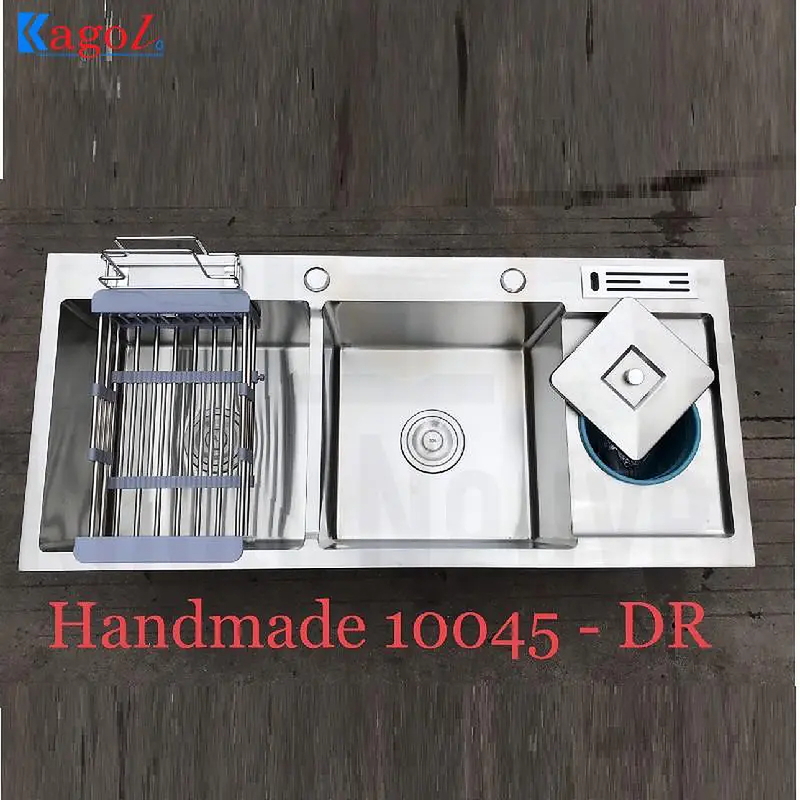 Chậu rửa bát inox 2 hố cân có bàn chờ, cài dao Kagol K10045 DR