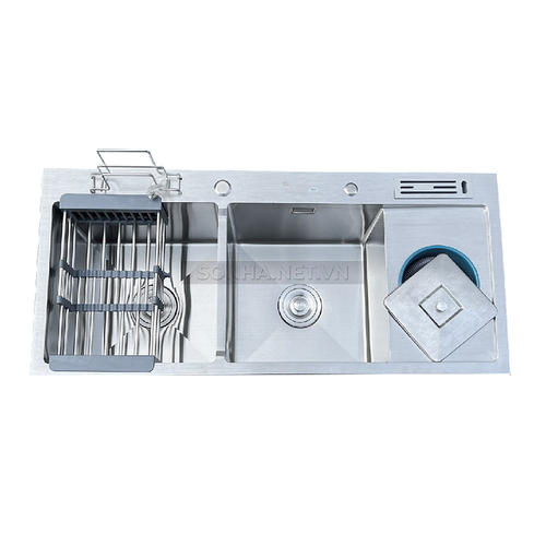 Chậu rửa bát inox 2 hố cân có bàn chờ, cài dao Kagol K10045 DR