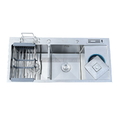 Chậu rửa bát inox 2 hố cân có bàn chờ, cài dao Kagol K10045 DR