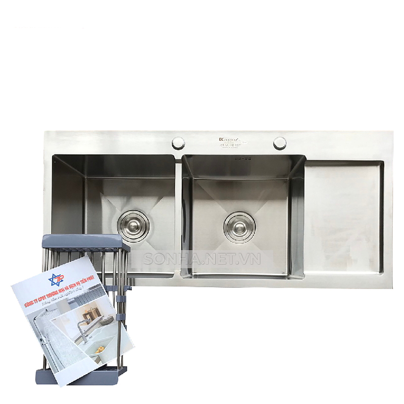 Chậu rửa bát 2 hố cân có bàn chờ phải inox 304 Kagol K10045 304