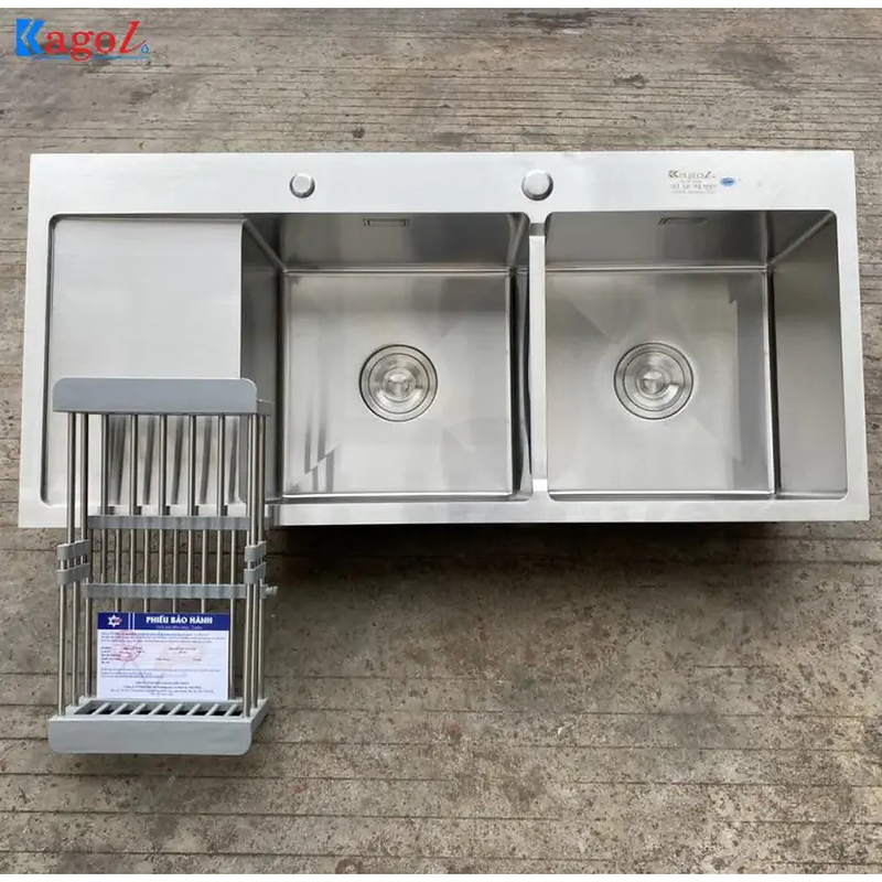 Chậu rửa bát 2 hố cân inox 304 có bàn chờ trái Kagol K10045 Bàn Trái 304