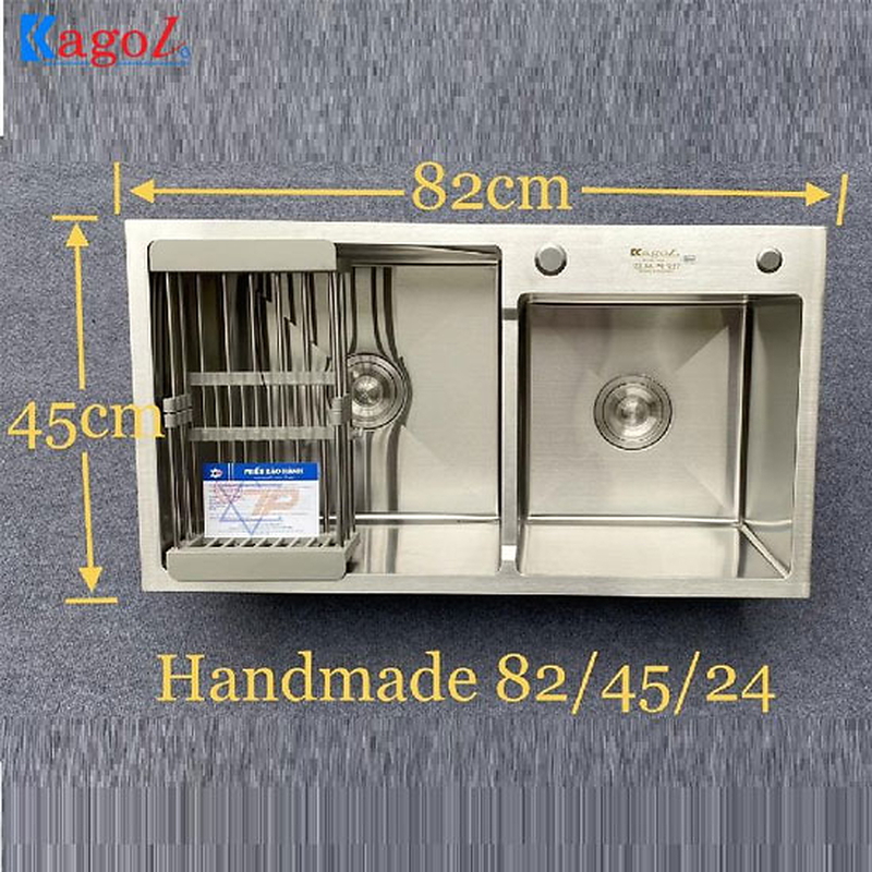 Chậu rửa bát 2 hố lệch inox 304 Kagol K8245 lệch 304