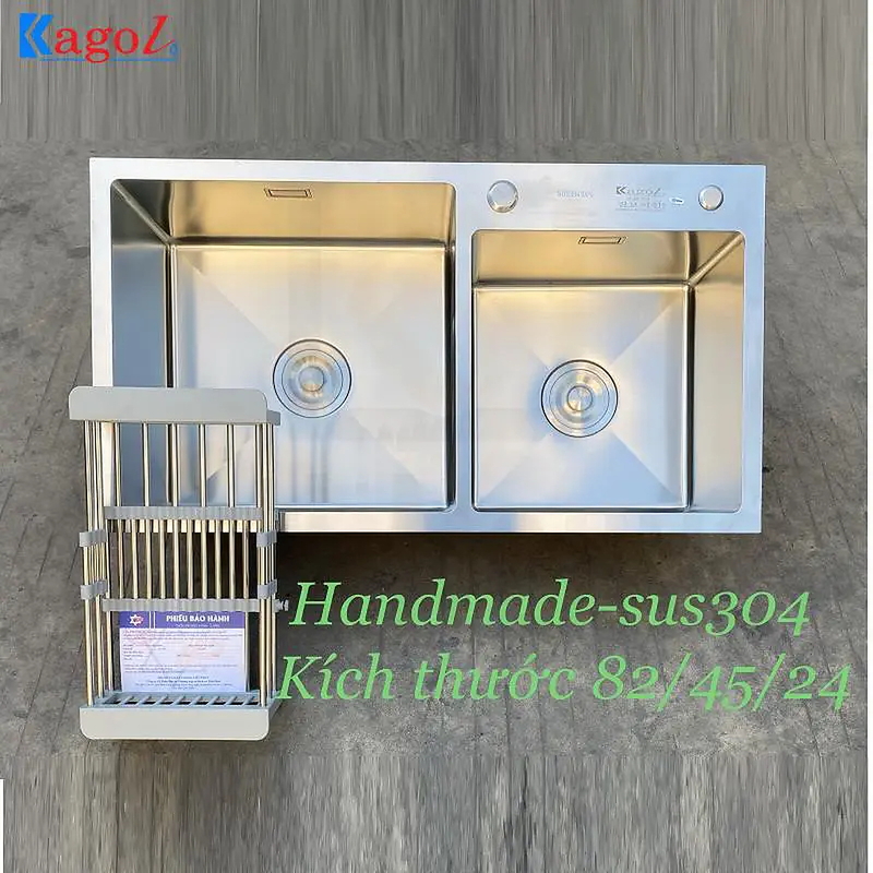Chậu rửa bát 2 hố lệch inox 304 Kagol K8245 lệch 304