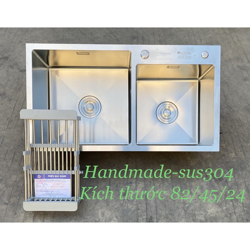 Chậu rửa bát 2 hố lệch inox 304 Kagol K8245 BT lệch 304