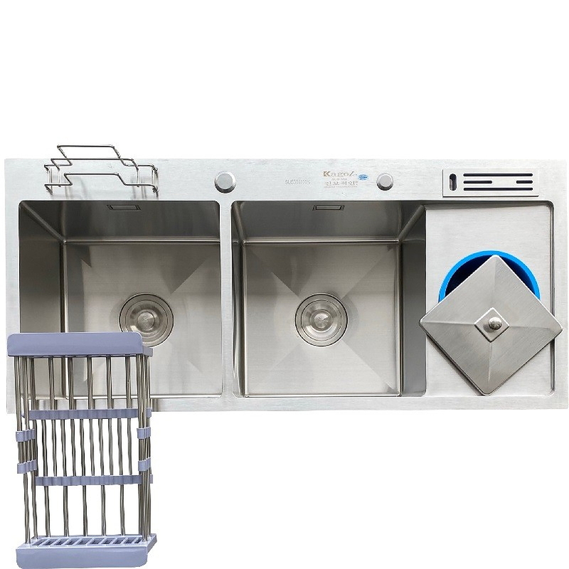 Chậu rửa bát inox 2 hố cân có bàn, cài dao Kagol K10045 DR 304