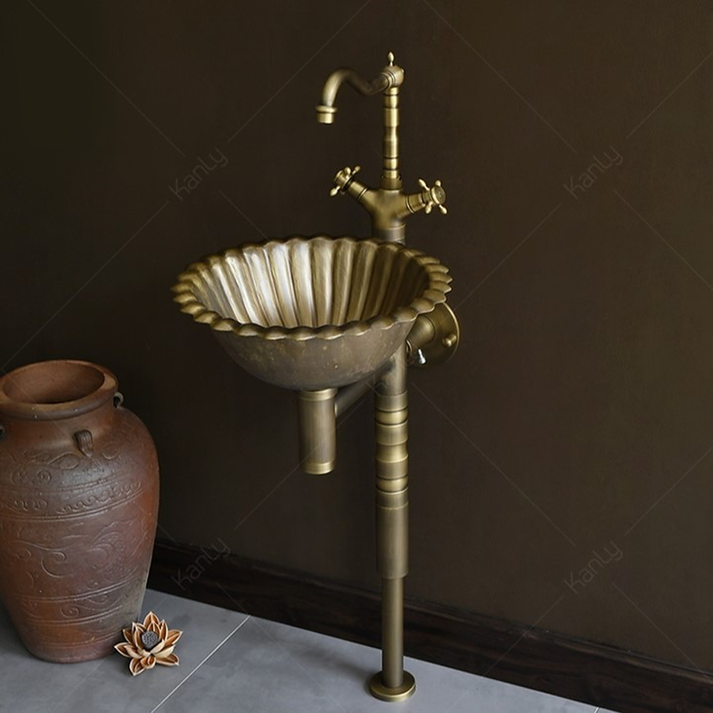 Bộ Chậu Lavabo Treo Tường Bằng Đồng Cổ Điển Kanly DL2911B (GCL09B) 