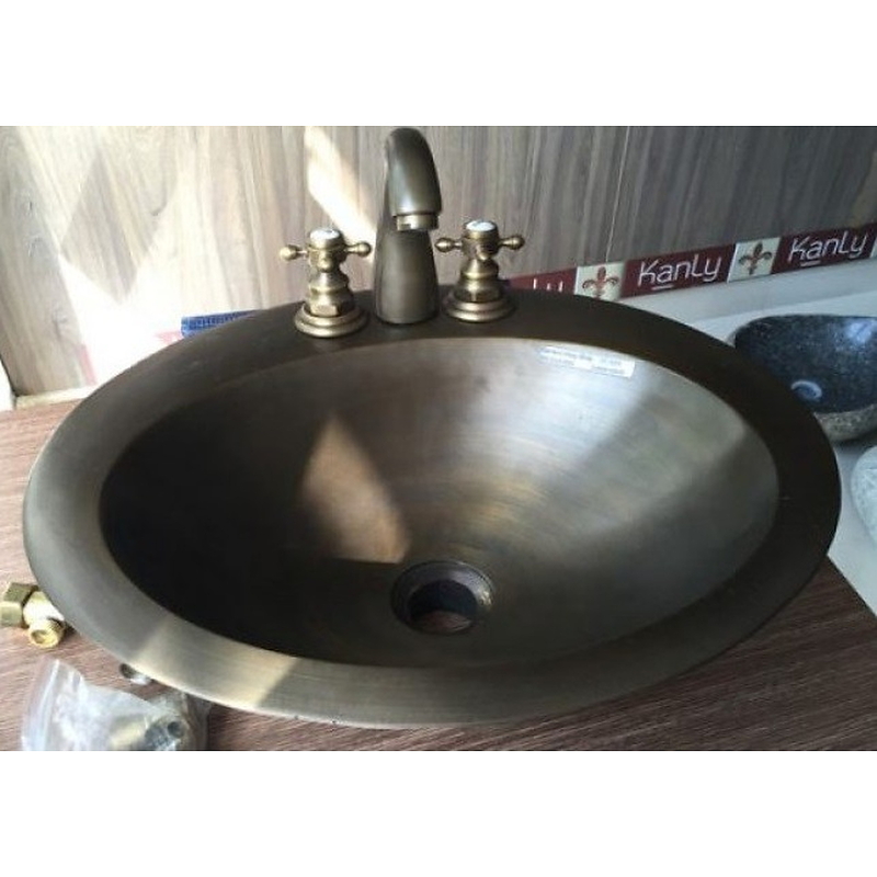 Chậu lavabo đặt bàn đồng thau phong cách cổ Kanly GCL08 (DL6211)