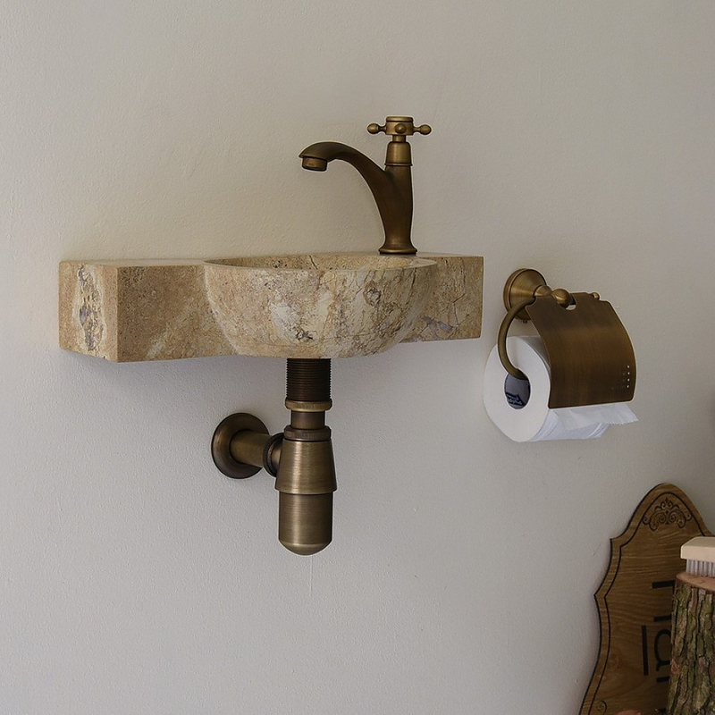 Chậu Rửa Mặt Lavabo Đá Tự Nhiên Nâu Socola Treo Tường Kanly MAR6M014