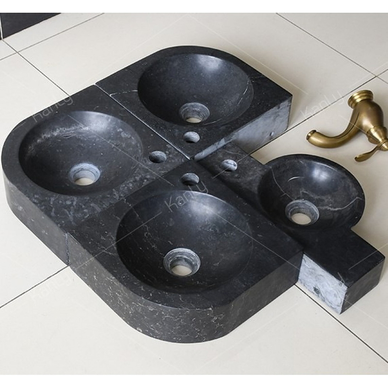 Chậu Rửa Mặt Lavabo Góc Treo Tường Đá Marble Đen Kanly MAR5M01