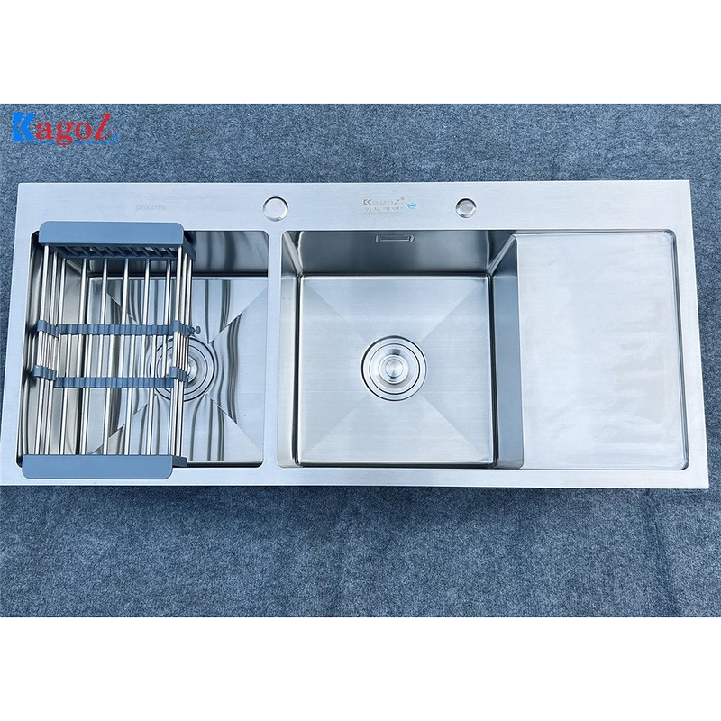 Chậu rửa bát inox 2 hố cân có bàn chờ phải Kagol K12050 304