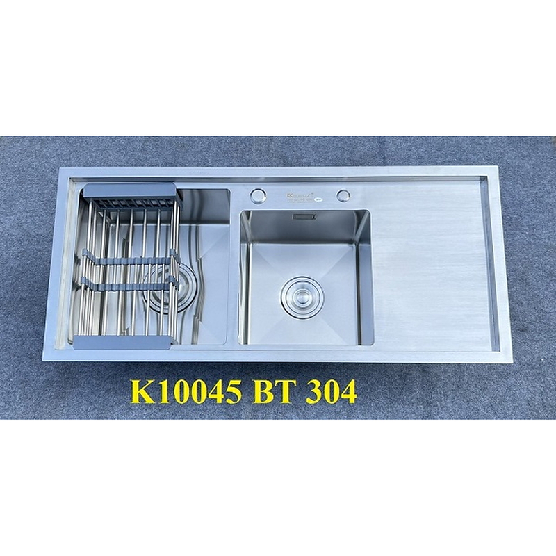 Chậu rửa bát inox 2 hố lệch có bàn chờ phải Kagol K10045 BT 304