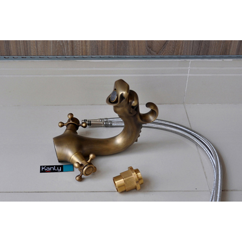 Vòi lavabo nóng lạnh bằng đồng hình đầu rồng Kanly GCV10