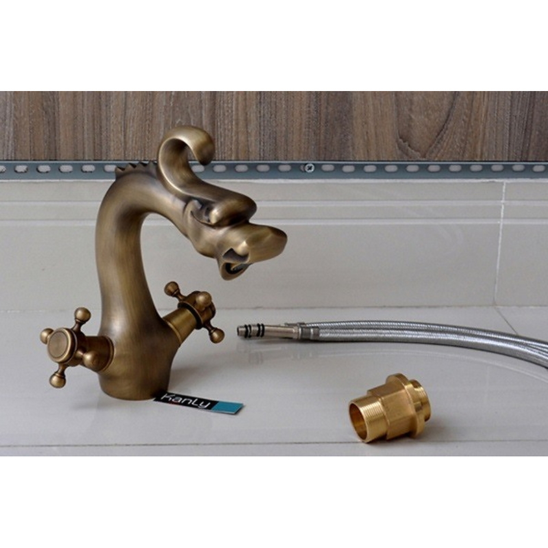 Vòi lavabo nóng lạnh bằng đồng hình đầu rồng Kanly GCV10