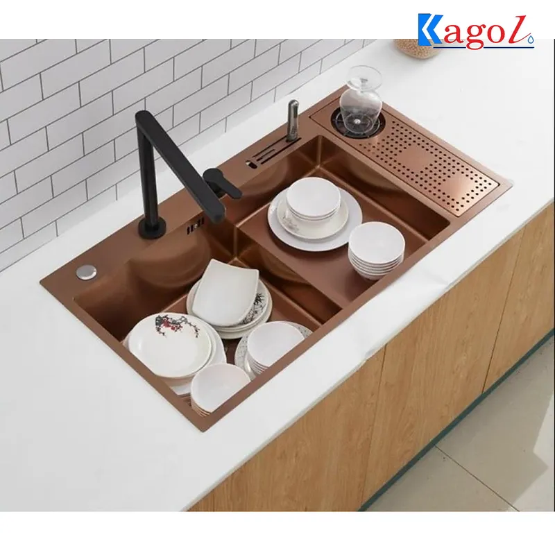 Chậu rửa bát inox 1 hố kèm rửa cốc Kagol K8846 RCV