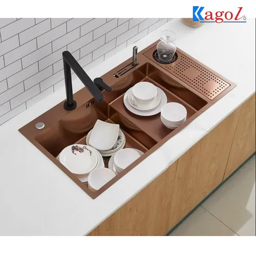 Chậu rửa bát inox 1 hố kèm rửa cốc Kagol K8846 RCV