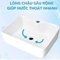 Chậu rửa mặt dương bàn lavabo đặt bàn cao cấp HIWIN LP-8072A