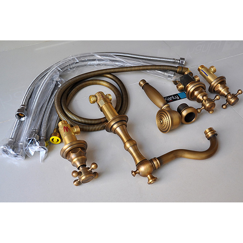 Sen bồn tắm gắn bồn 5 lỗ nóng lạnh bằng đồng cổ điển Kanly GCB08