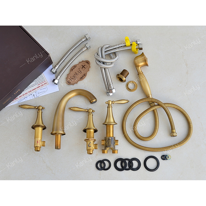 Sen bồn tắm gắn bồn 5 lỗ nóng lạnh bằng đồng cổ điển Kanly GCB22
