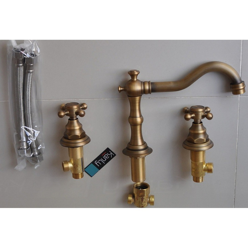 Vòi lavabo nóng lạnh 3 lỗ bằng đồng cổ điển Kanly GCB07