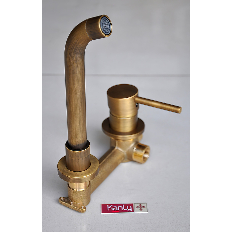 Vòi lavabo nóng lạnh âm tường bằng đồng cổ điển Kanly GCT04