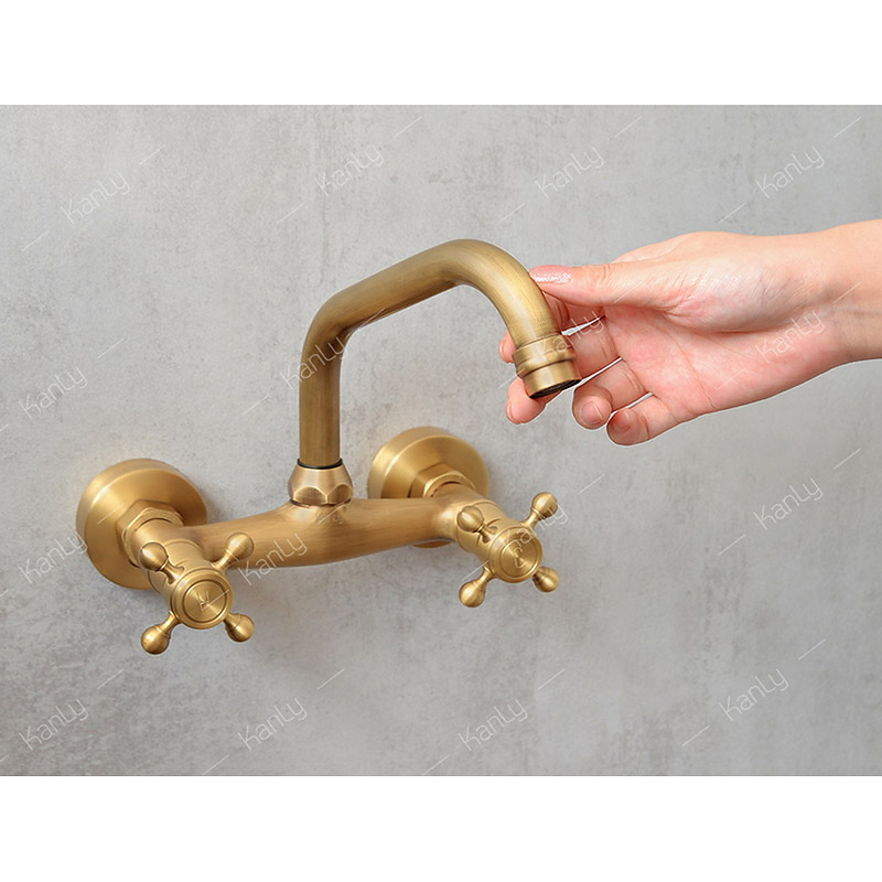 Vòi lavabo nóng lạnh âm tường bằng đồng cổ điển Kanly GCT05