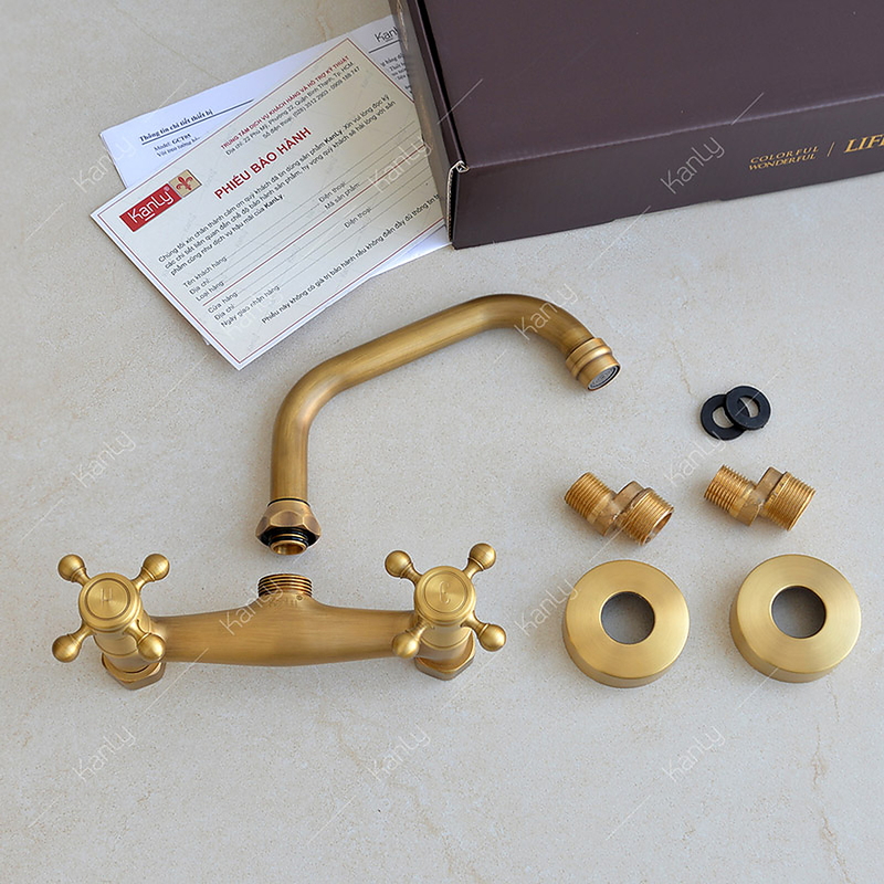 Vòi lavabo nóng lạnh âm tường bằng đồng cổ điển Kanly GCT05