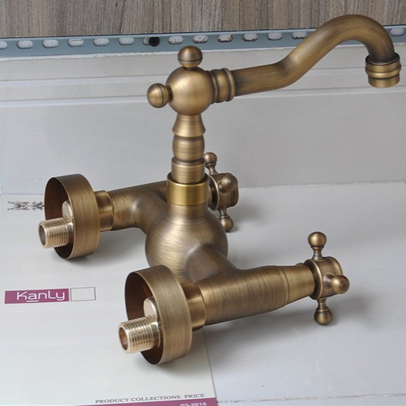 Vòi lavabo nóng lạnh âm tường bằng đồng cổ điển Kanly GCT06