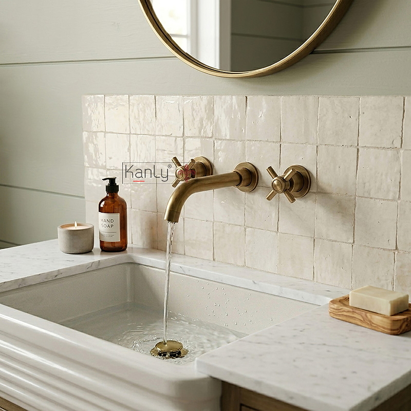 Vòi lavabo nóng lạnh âm tường bằng đồng cổ điển Kanly GCT07